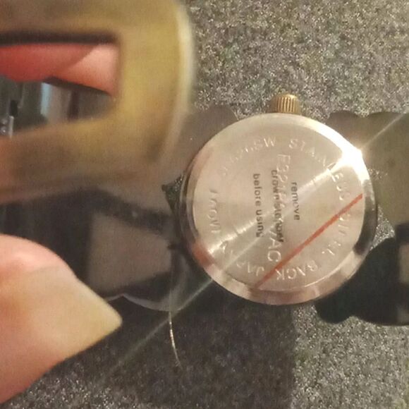 Analog Wristwatch Brass Tone Ornate Cuff Band Round Mother of Pearl Face. NWOT - Picture 4 of 5